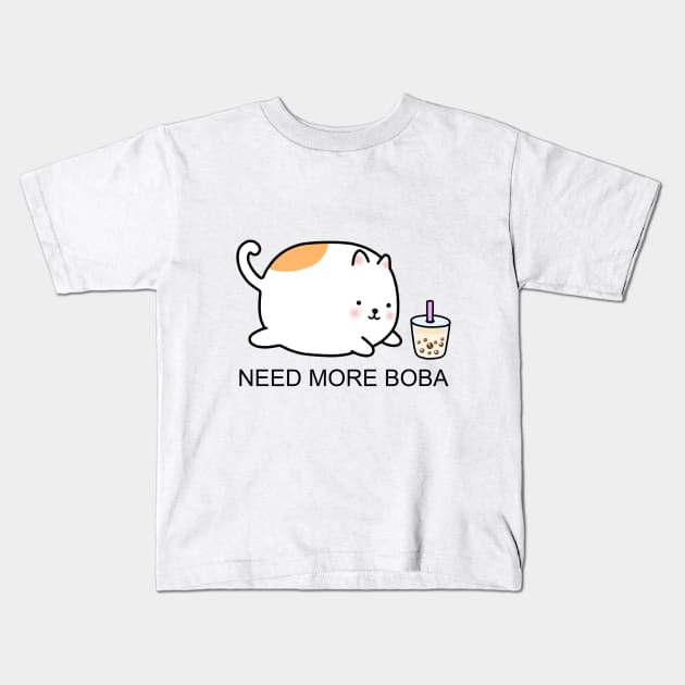 Chubby Boba Cat Needs More Boba! Kids T-Shirt by SirBobalot